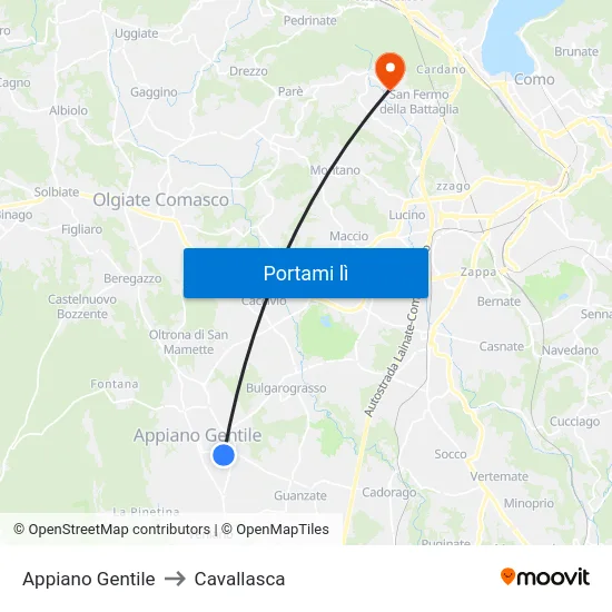 Appiano Gentile to Cavallasca map