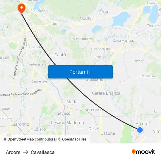 Arcore to Cavallasca map