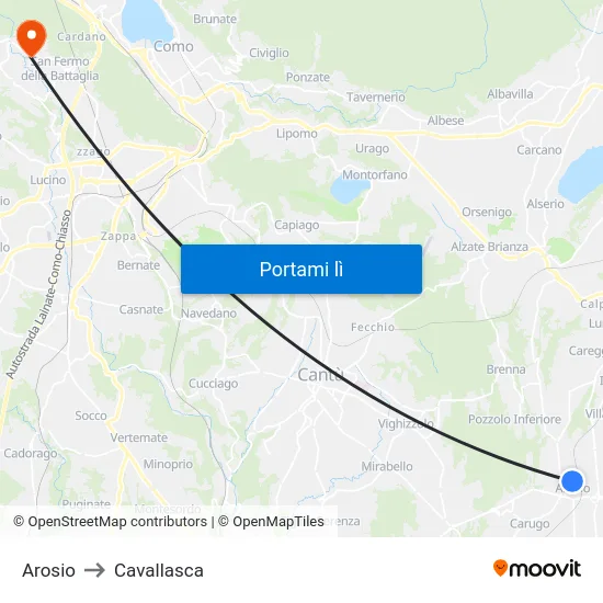 Arosio to Cavallasca map