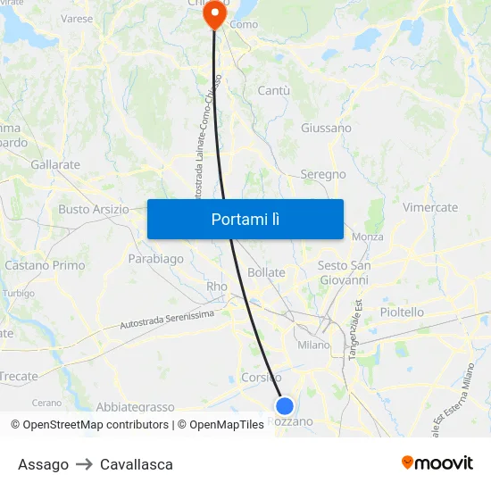 Assago to Cavallasca map