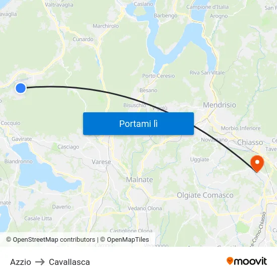 Azzio to Cavallasca map