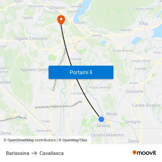 Barlassina to Cavallasca map