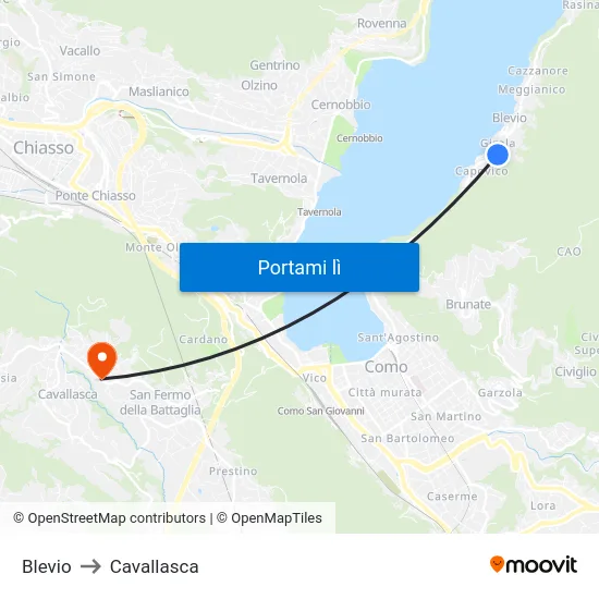 Blevio to Cavallasca map