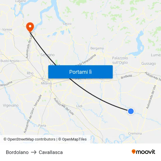 Bordolano to Cavallasca map