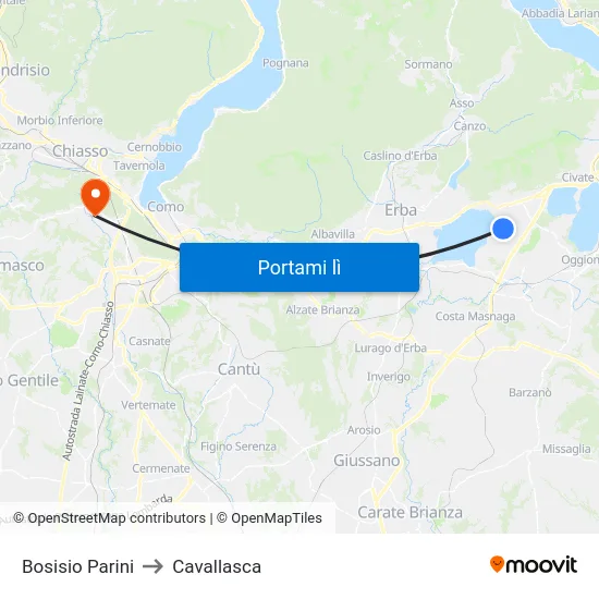 Bosisio Parini to Cavallasca map