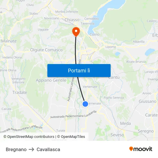 Bregnano to Cavallasca map