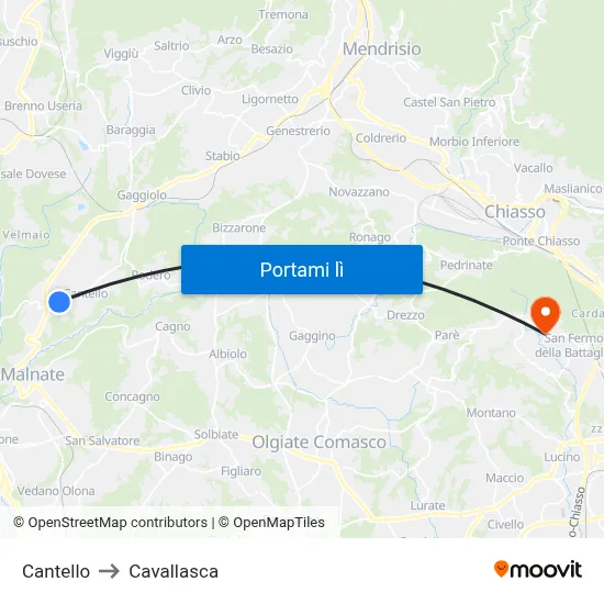 Cantello to Cavallasca map