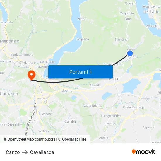Canzo to Cavallasca map