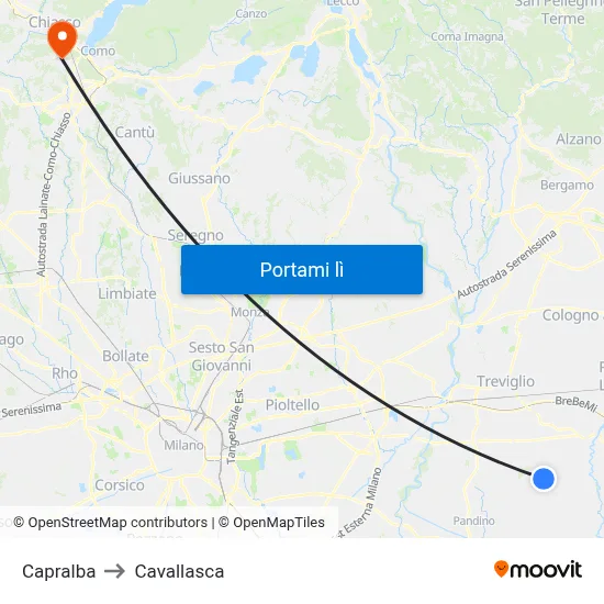 Capralba to Cavallasca map