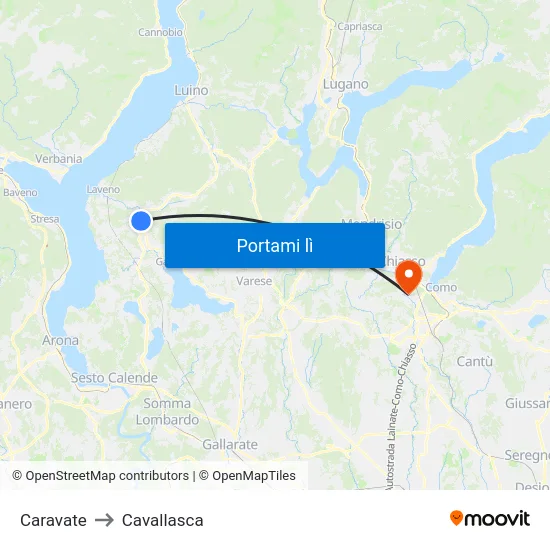 Caravate to Cavallasca map