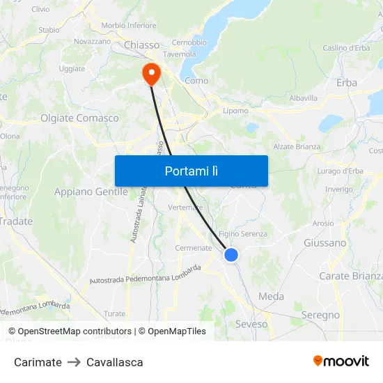 Carimate to Cavallasca map