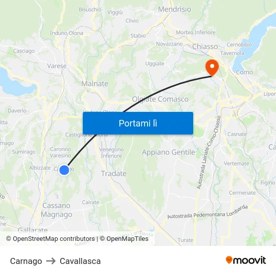 Carnago to Cavallasca map