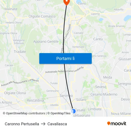 Caronno Pertusella to Cavallasca map