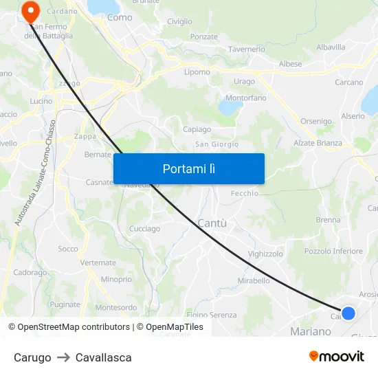 Carugo to Cavallasca map