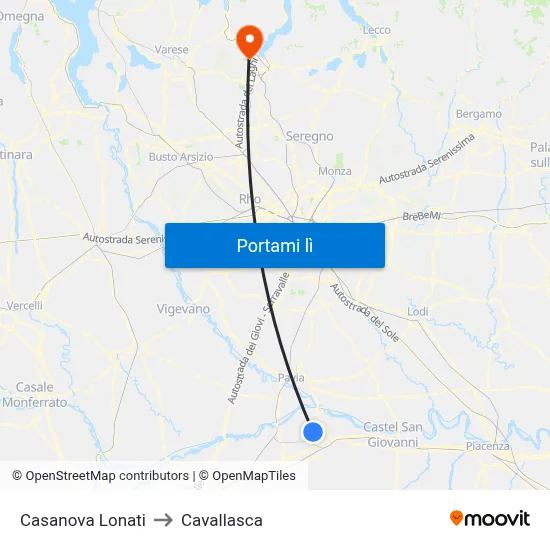 Casanova Lonati to Cavallasca map