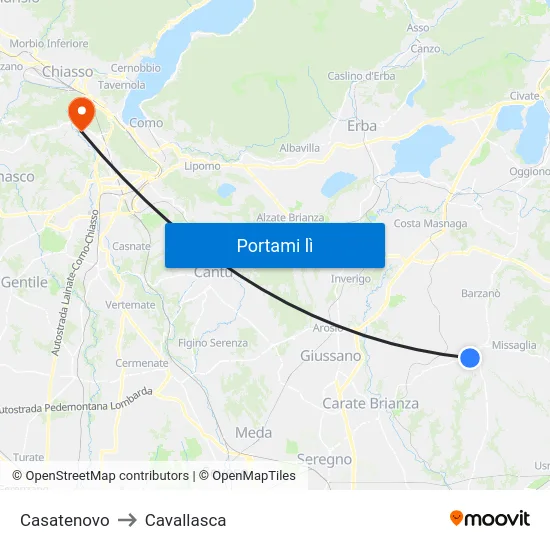 Casatenovo to Cavallasca map