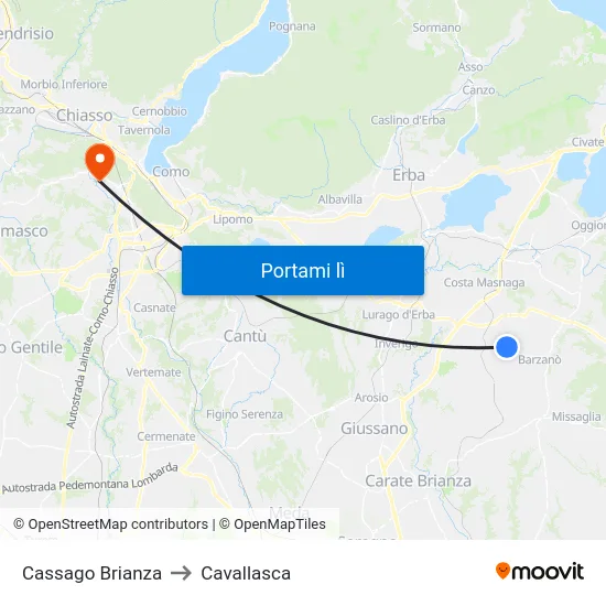Cassago Brianza to Cavallasca map