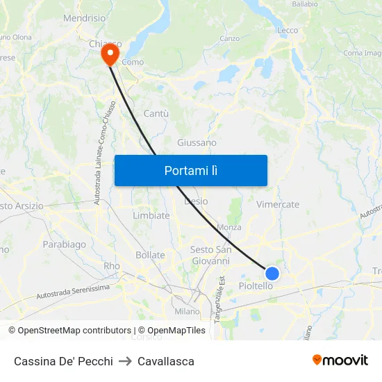Cassina De' Pecchi to Cavallasca map