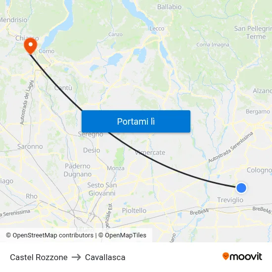 Castel Rozzone to Cavallasca map