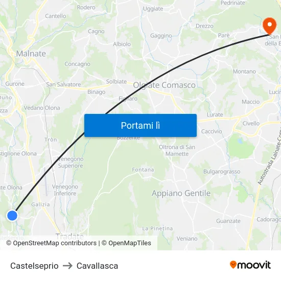 Castelseprio to Cavallasca map