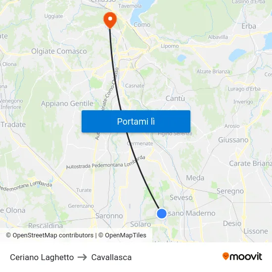 Ceriano Laghetto to Cavallasca map