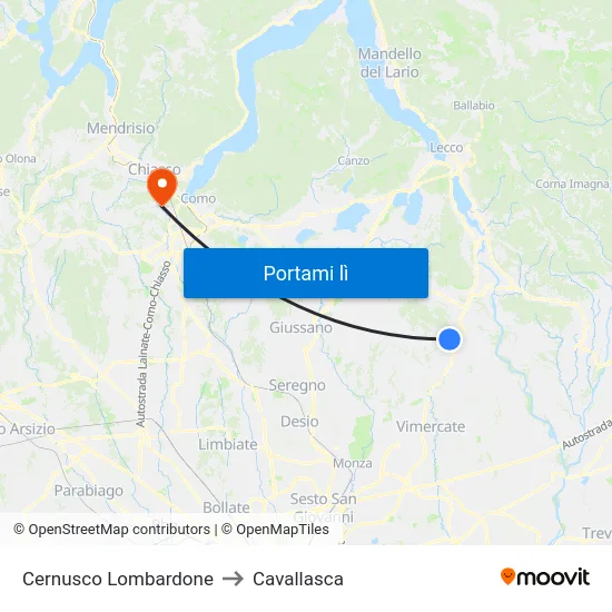 Cernusco Lombardone to Cavallasca map