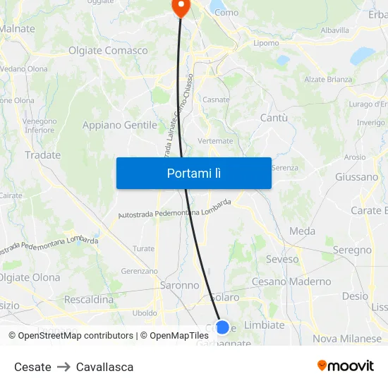 Cesate to Cavallasca map