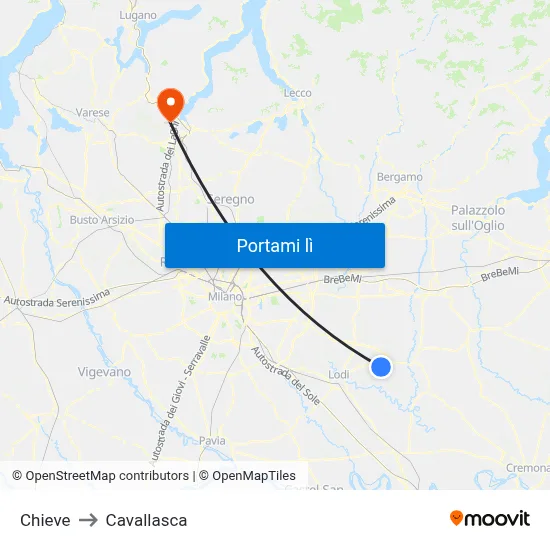 Chieve to Cavallasca map