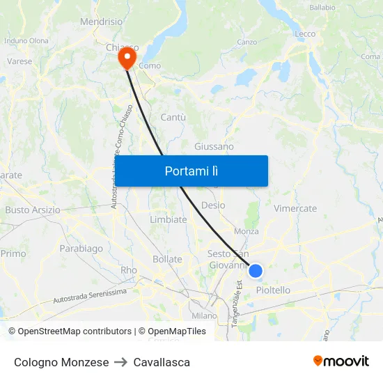 Cologno Monzese to Cavallasca map