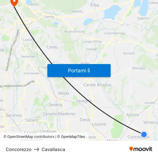 Concorezzo to Cavallasca map