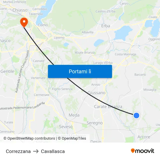 Correzzana to Cavallasca map