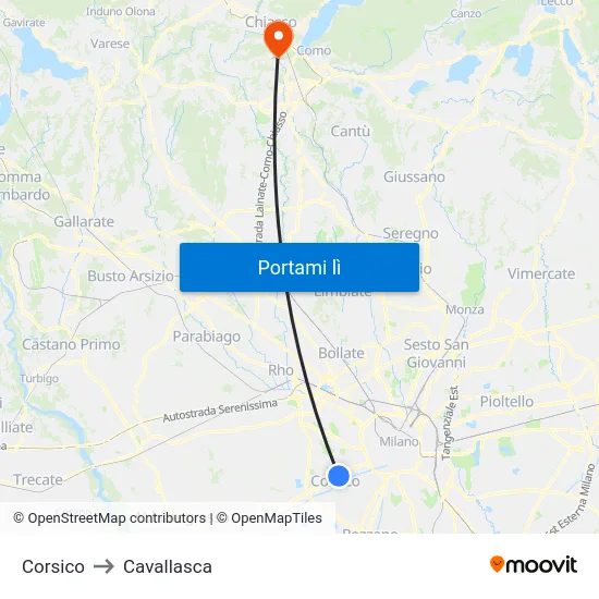 Corsico to Cavallasca map