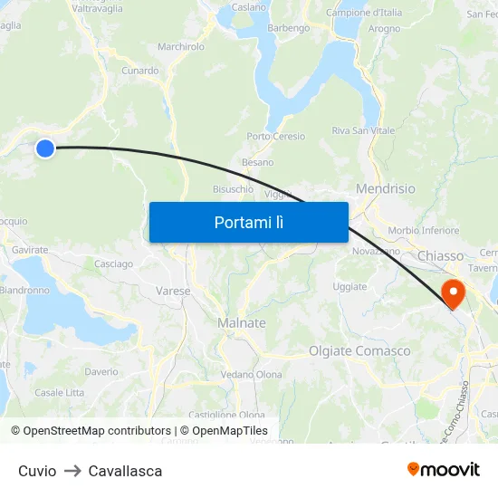 Cuvio to Cavallasca map