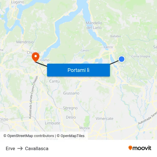 Erve to Cavallasca map