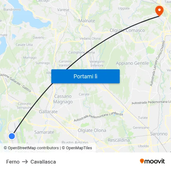 Ferno to Cavallasca map