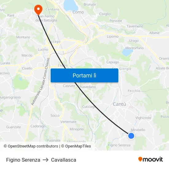Figino Serenza to Cavallasca map