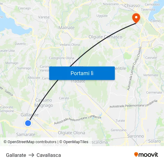 Gallarate to Cavallasca map