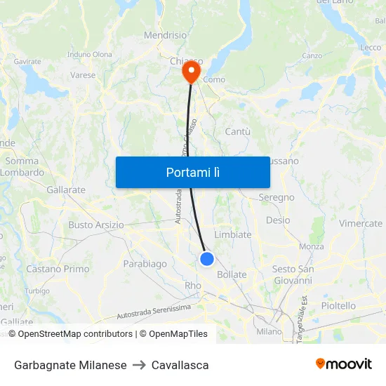 Garbagnate Milanese to Cavallasca map
