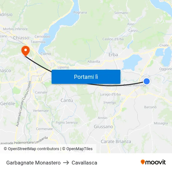 Garbagnate Monastero to Cavallasca map