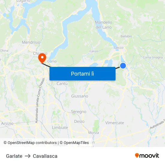 Garlate to Cavallasca map