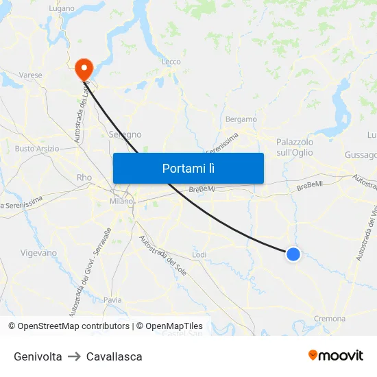 Genivolta to Cavallasca map