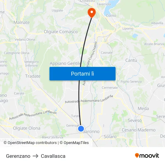 Gerenzano to Cavallasca map