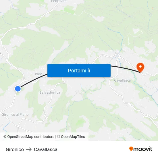 Gironico to Cavallasca map
