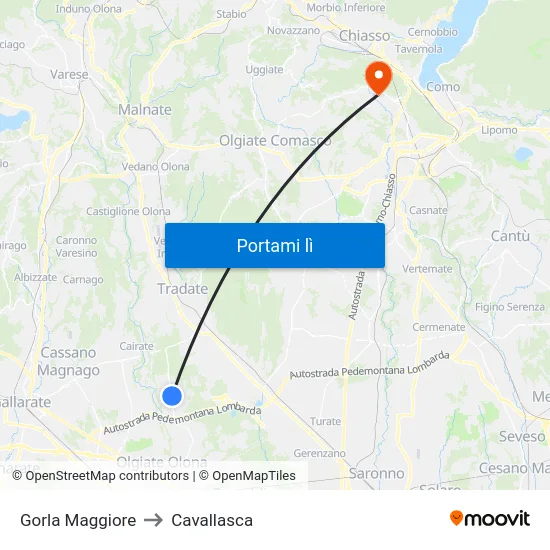 Gorla Maggiore to Cavallasca map