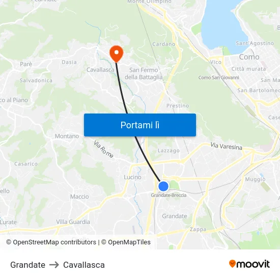 Grandate to Cavallasca map