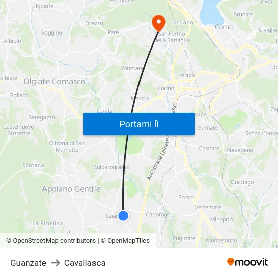 Guanzate to Cavallasca map