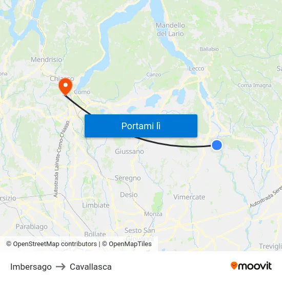 Imbersago to Cavallasca map