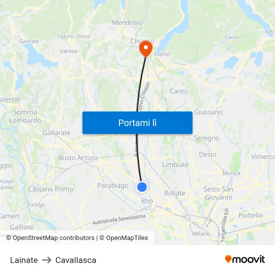 Lainate to Cavallasca map