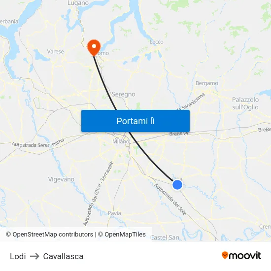 Lodi to Cavallasca map