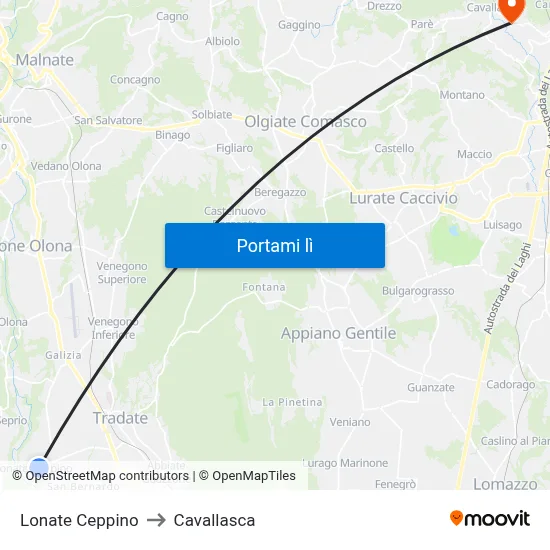 Lonate Ceppino to Cavallasca map